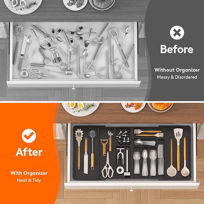 Lifewit Utensil Organizer for Kitchen Drawer, Expandable Cooking Silverware Tray - Image 7
