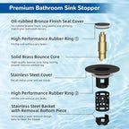 Hibbent Upgraded 3 in 1 Bathroom Sink Drain Strainer, Universal Pop Up Stopper - Image 7