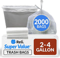 Reli. 2-4 Gallon Trash Bags | 2000 Bags | Clear | Bathroom | Strong | Garbage by Reli