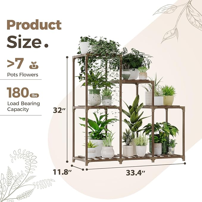 Bamworld Plant Stand Indoor Wood Plant Shelf Outdoor Tiered Plant Rack for Multiple Plants Upgrade 3 Tiers 7 Potted Ladder Plant Holder Plant Table for Mulitiple Pots Boho Decor Home Decor for Window Balcony Living Room Gardening Gifts - Image 6