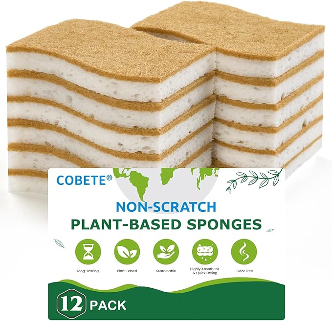 COBETE 12 Pack Natural Biodegradable Kitchen Non Scratch Sponges, Compostable by COBETE