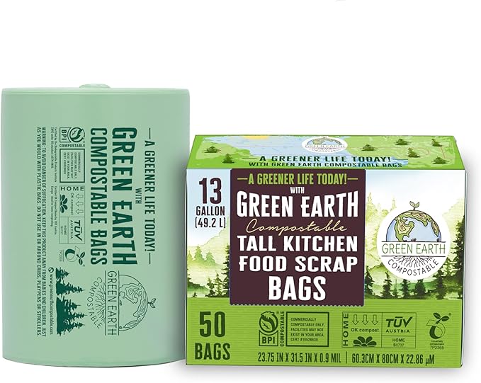 Green Earth Compostable Tall Kitchen Food Scrap Trash Bags, Compost Bin by GreenEarthCompostable