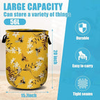 Bee Flower Laundry Basket, Spring Floral Laundry Hamper Collapsible Oxford Cloth - Image 2