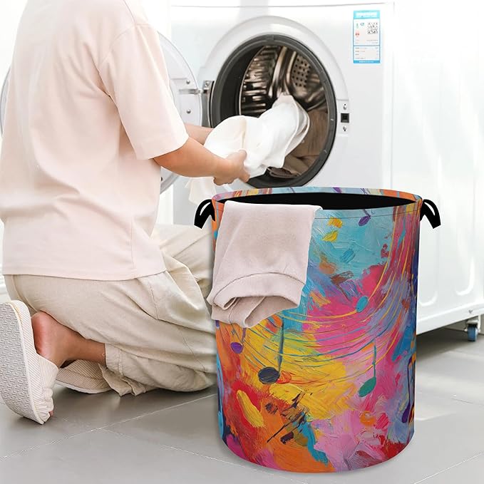 Colorful Music Symbols Laundry Basket, Foldable - Image 7