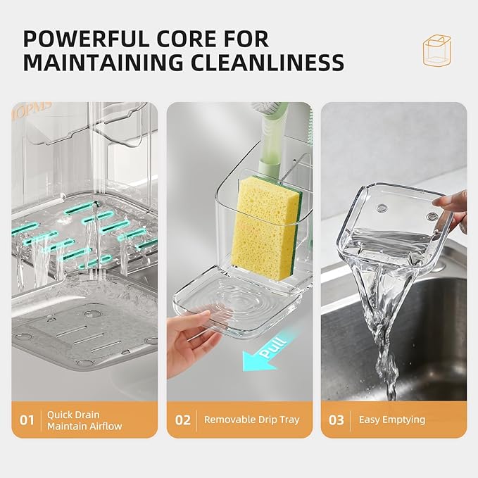 Minimalist Sponge Holder for Kitchen Sink, 3 Slots Sink Caddy - Image 4