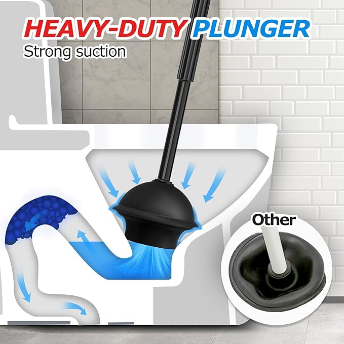 2Pack 2 in 1 Toilet Brush and Plunger Set, Extended Handle Plunger, Toilet Bowl - Image 3