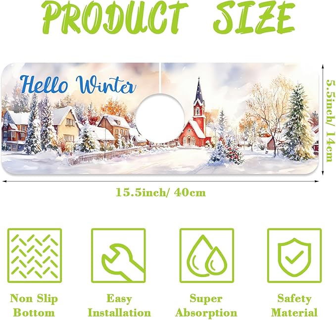 Chrismas Sink Faucet Absorbing Mat Hello Winter Sink Splash Guard Drying Mat - Image 2