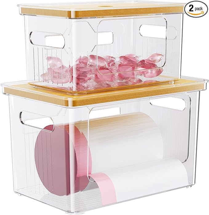 Delamu Acrylic Trash Bag Holder, 2 Pack Stackable Garbage Bag Dispenser by DELAMU