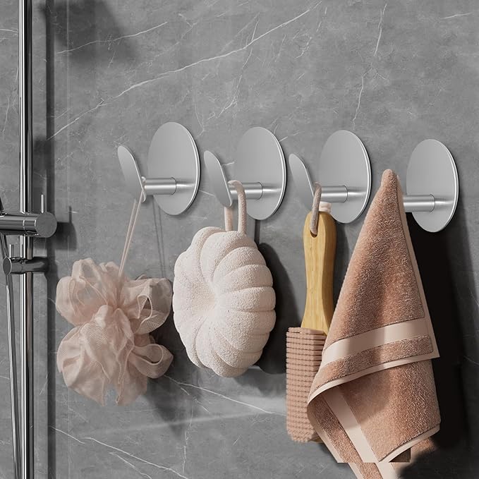 Adhesive Hooks for Bathrooms, 4 Piece Towel Hooks for Hanging Hat Robe Coat - Image 4