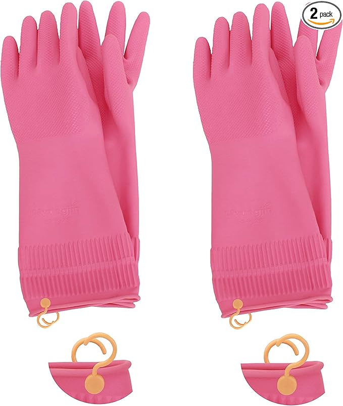 Myungjin 2 Pairs Reusable Waterproof Non-Slip Honeycomb Grip Latex Rubber Gloves by Myungjin