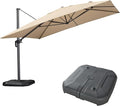 PURPLE LEAF 11.5' X 11.5' Telescopic Patio Umbrella with Base Included Lifting Cantilever Offset Square Large Umbrella for Pool Outdoor Patio Deck Garden Beige by PURPLELEAF