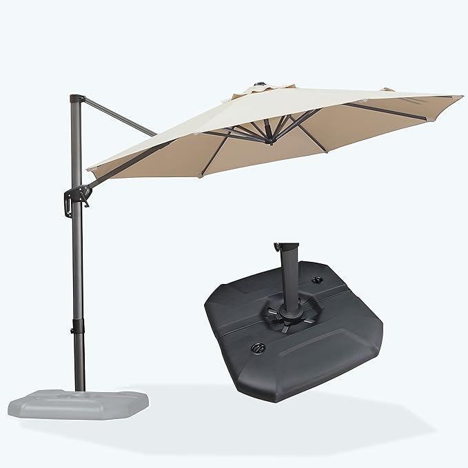 PURPLE LEAF 10 Feet Patio Umbrella with Base Outdoor Cantilever Round Umbrella Aluminum Offset Umbrella with 360-degree Rotation for Garden Deck Pool Patio, Beige by PURPLELEAF