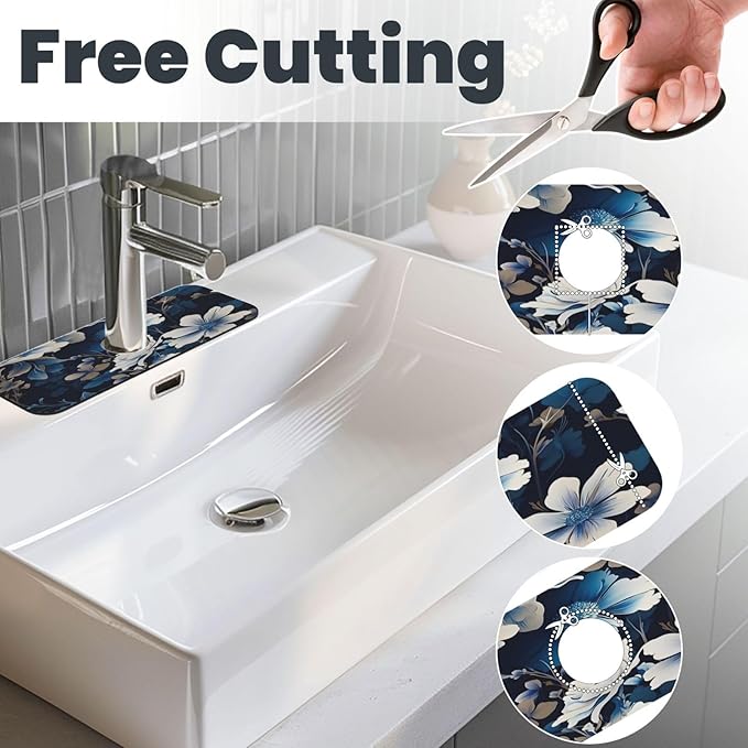 Blue flowers Kitchen sink faucet pad, strong water absorption, anti slip - Image 3