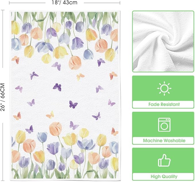 Artoid Mode Tulip Butterfly Floral Spring Kitchen Towels Dish Towels, 18x26 - Image 6