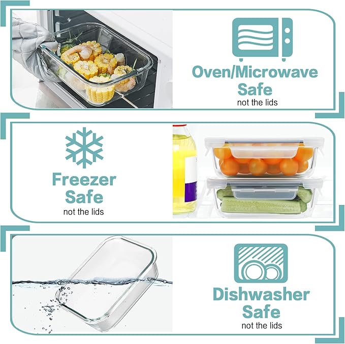HOMBERKING 10 Pack 22oz Glass Meal Prep Containers, Food Storage Containers - Image 5