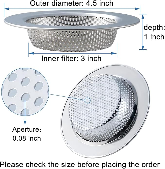 3 Pcs Sink Strainer for Most Kitchen Sink Drain Basket, Upgraded Double-Layer - Image 4