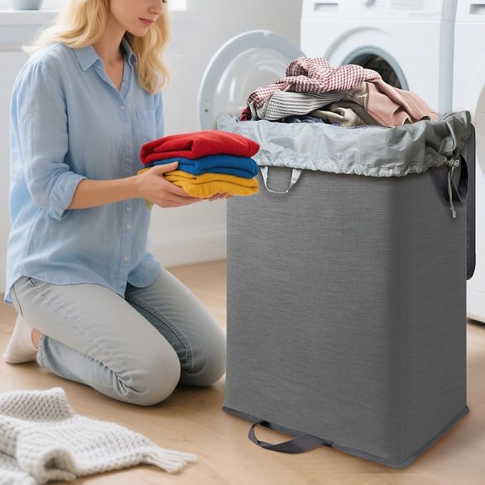 Foldable Laundry Hamper with 2 Removable Drawstring Bags, Portable Laundry - Image 8
