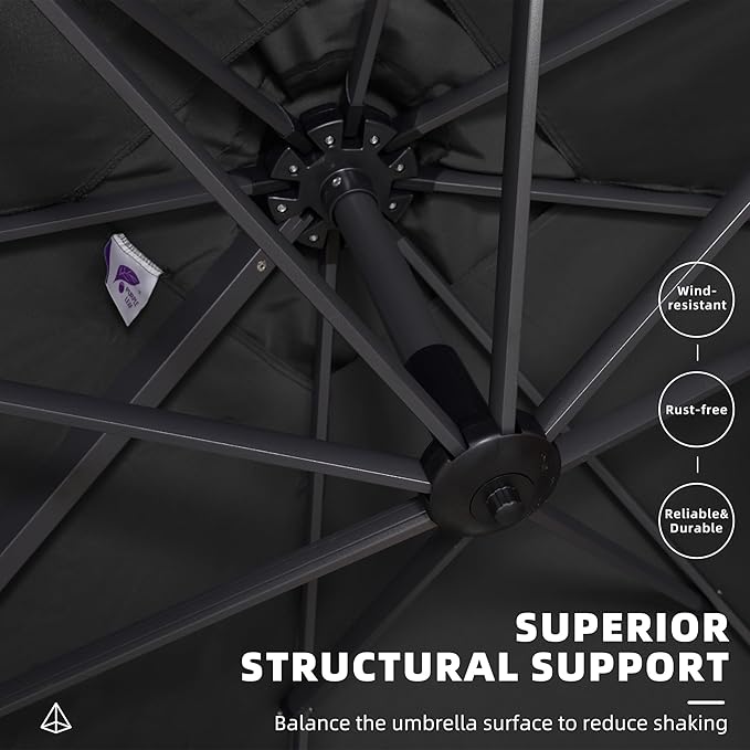PURPLE LEAF 10' X 13' Square Cantilever Umbrella Patio Umbrella with Base Outdoor Umbrella Aluminum Offset with 360-degree Rotation for Garden Deck Pool Patio Black - Image 7