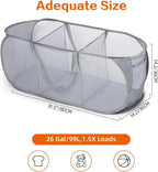 Durable Collapsible Foldable Pop Up Laundry Hamper, Sturdy 3 Compartments - Image 4