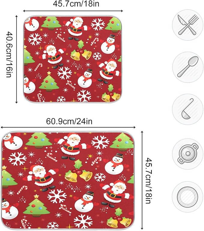 Christmas Snowman Santa Snowflake Bell Dish Drying Mat - Image 3