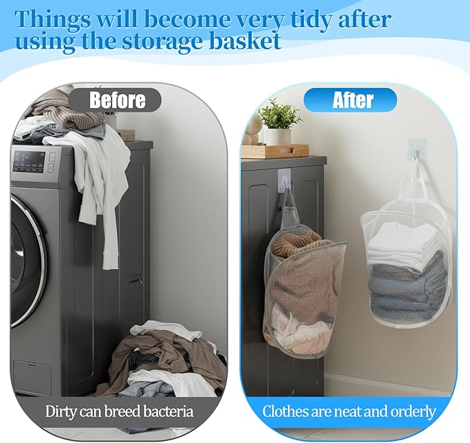 2 Pack Mesh Foldable Hanging Laundry Hamper, Small Wall Laundry Baskets - Image 5