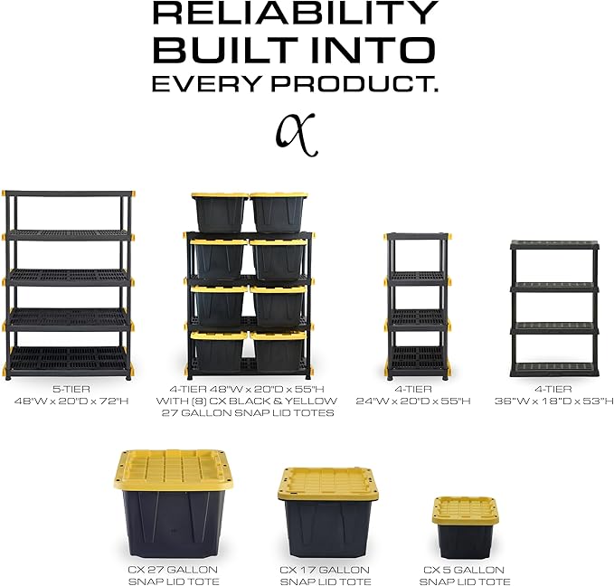 BLACK & YELLOW 5-Tier Heavy Duty Plastic Storage Shelving Unit, 5 Shelves Support up to 100lb/shelf, Organization and Storage, Weather-Resistant Design, Easy Assembly, American Made (72H x 24W x 20D) - Image 8