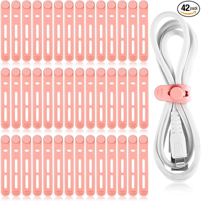 42 Pcs Silicone Cable Ties Reusable Cord Organizer Adjustable Data Cable Wraps by Tellegloww
