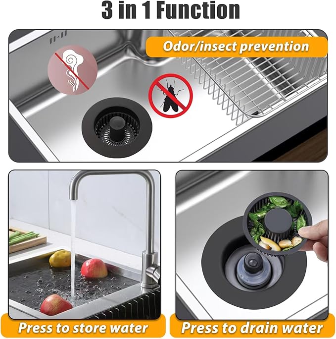 Kitchen Sink Drain Strainer, 3 in 1 Pop Up Kitchen Sink Stopper, - Image 3