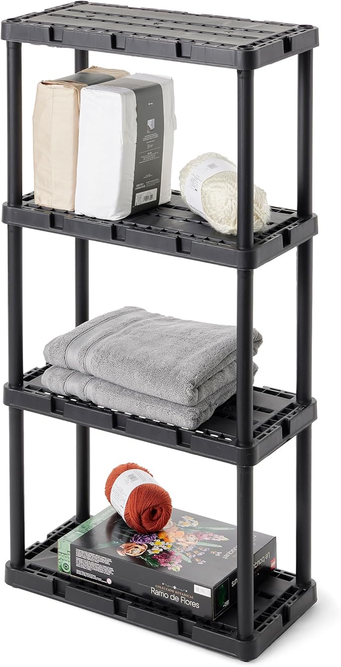 Gracious Living Light Duty Storage Shelves, Knect-A-Shelf 4-Shelf Ventilated Shelving Rack Organizer for Home, Garage, Basement & Laundry, Black - Image 9