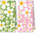 70s Retro White Daisy Floral Kitchen Towels Set of 2, Floral Aesthetic by Unknown