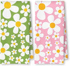 70s Retro White Daisy Floral Kitchen Towels Set of 2, Floral Aesthetic by Unknown