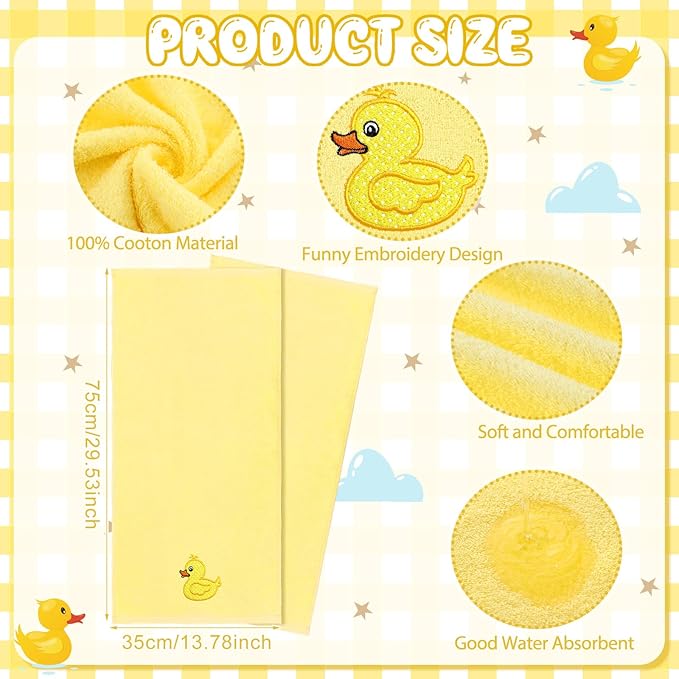 2 Pcs Rubber Ducky Hand Towels Yellow Bathroom Decor 14x29 Inch Embroidered - Image 2