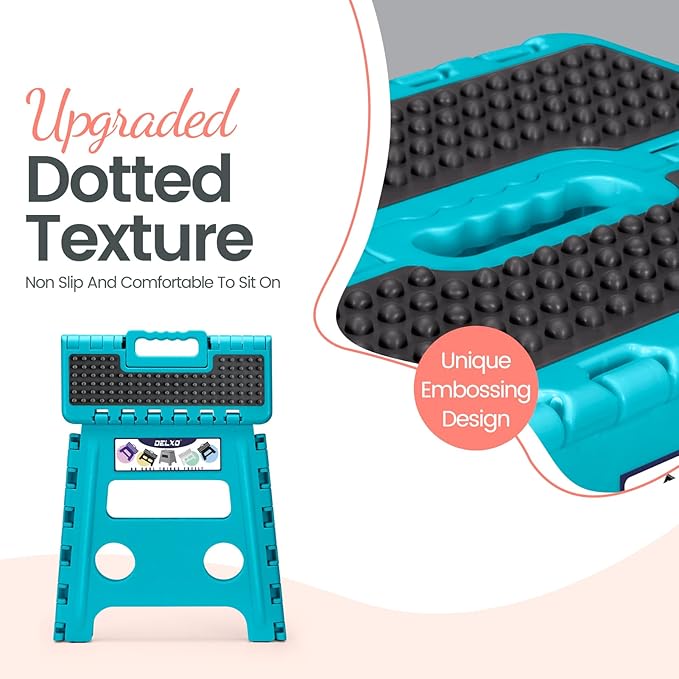 Delxo Folding Step Stool 13 Inch Non-Slip Foldable Stools for Kids & Adults Up to 300 LBS Kitchen Collapsible Fold Up Stepping Stool with Dotted 1 Pack Blue - Image 6