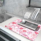 Valentines Day Dish Drying Mat for Kitchen Pink Hearts Absorbent Reversible - Image 5