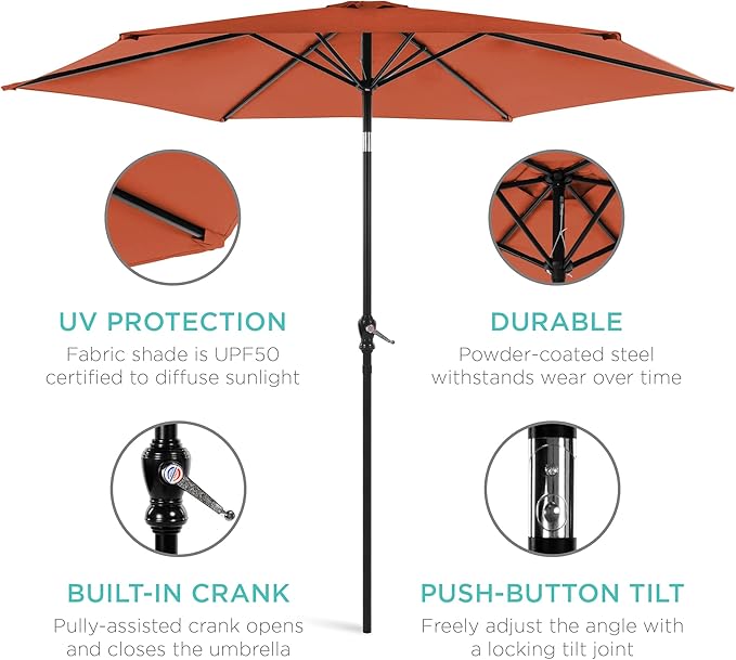 Best Choice Products 10ft Outdoor Table Compatible Steel Polyester Market Patio Umbrella w/Crank and Easy Push Button Tilt - Image 5