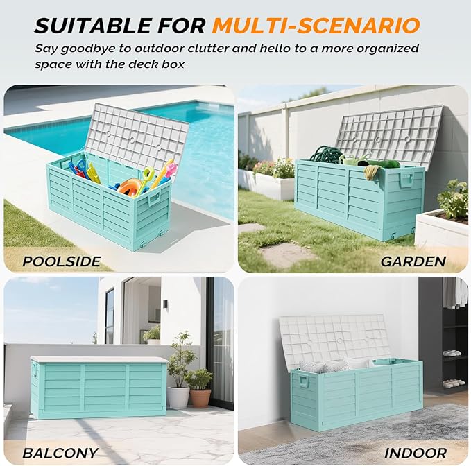 VINGLI 75 Gallon Collapsible Outdoor Storage Box, Simple-to-assemble Plastic Storage Containers with Lid, Patio Deck Box Furniture for Garden, Pool, Balcony, Yard (Green) - Image 7