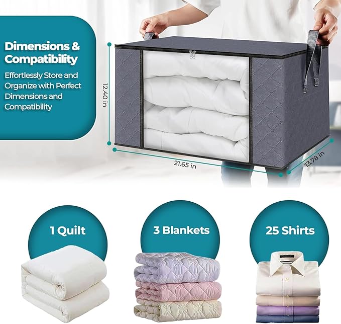 90L Large Storage Bags for Clothes, Blanket and Comforter, 3 Pack Foldable - Image 6