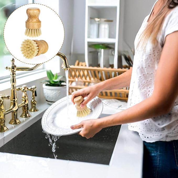 12 Pcs Bamboo Dish Scrub Brushes Kitchen Dishwashing Cleaning Brush Wooden - Image 3