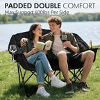 Double Camping Chair Padded Loveseat Chair for 2 Person - Heavy Duty Oversized Camping Couch for Adults Outdoor Sports Lawn Beach Portable Folding XL Chairs with Cup Holders and Carry Bag, All Black - Image 2
