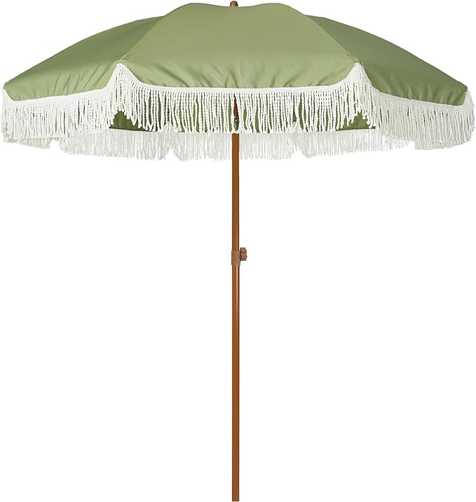 AMMSUN 7ft Patio Umbrella with Fringe Outdoor Tassel Umbrella UPF50+ Premium Steel Pole and Ribs Push Button Tilt, Sage Green by AMMSUN