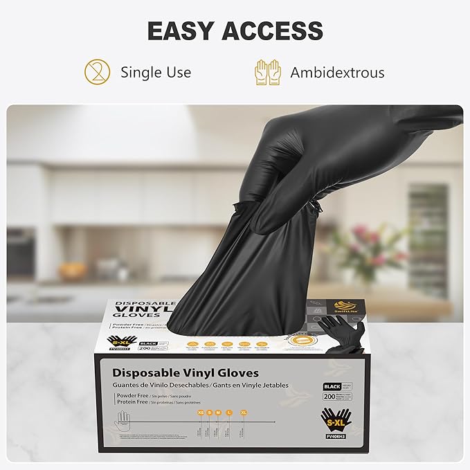 Black Vinyl Gloves, Food Grade Gloves Disposable Latex Free & Powder Free - Image 6