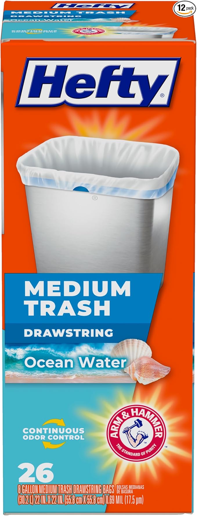 Hefty Medium Trash Bags, Ocean Water Scent, 8 Gallon by Hefty