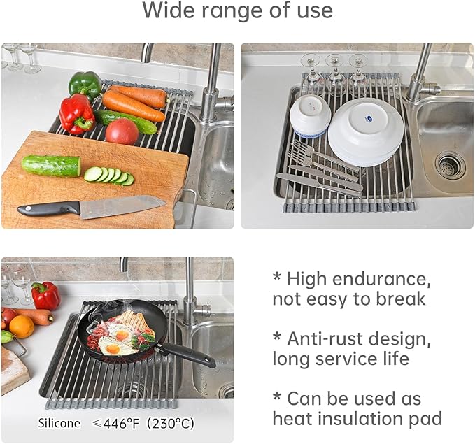 Large Expandable Roll Up Dish Drying Rack, Heat-Resistant Dish Drainer - Image 5