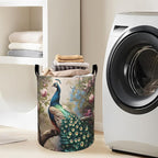 Majestic Peacock Among Blossoming Flowers Laundry Basket - Image 2