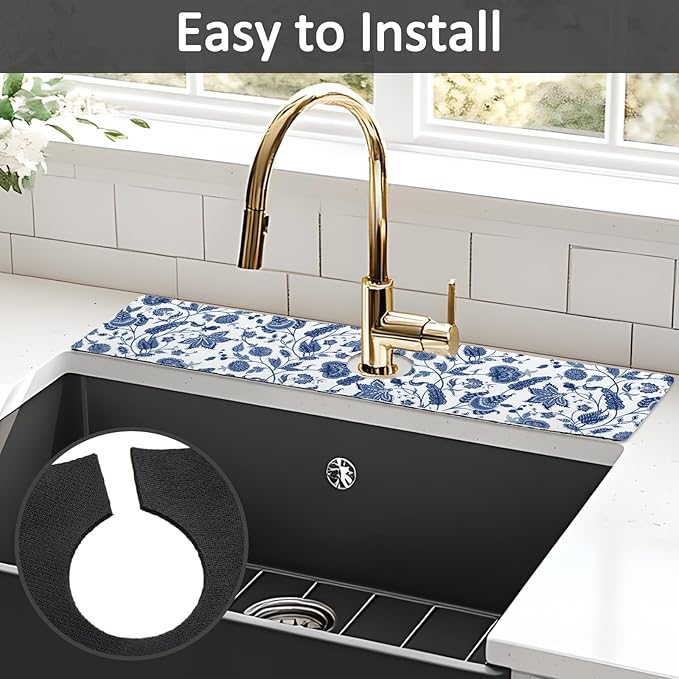 24" X 5.5" Kitchen Sink Splash Guard Faucet Mat Flora Super Absorbent Fast - Image 5