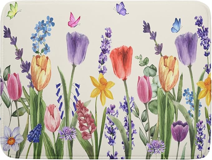 Spring Floral Dish Drying Mat for Kitchen Counter 18x24 Inch Spring Flowers by Kawani