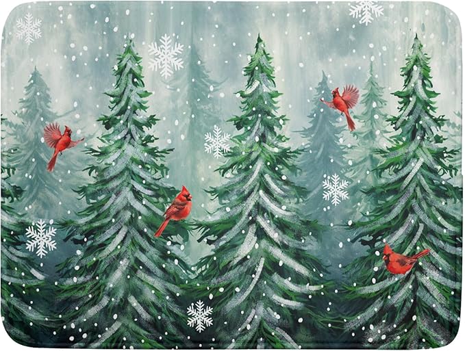 Welcome Winter Pines Tree Dish Drying Mat, Winter Snowflake Dish Drying Mat by Kawani
