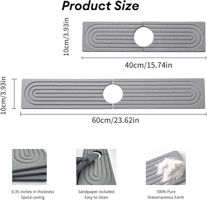 Sink Faucet Mat Splash Guard, Stone Quick Dry Faucet Mat - Image 2