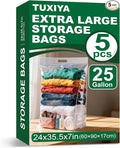 5 PACK 25 Gallon Extra Large Storage Bags, 35.5"x 24"x 7" Resealable Clear by Unknown