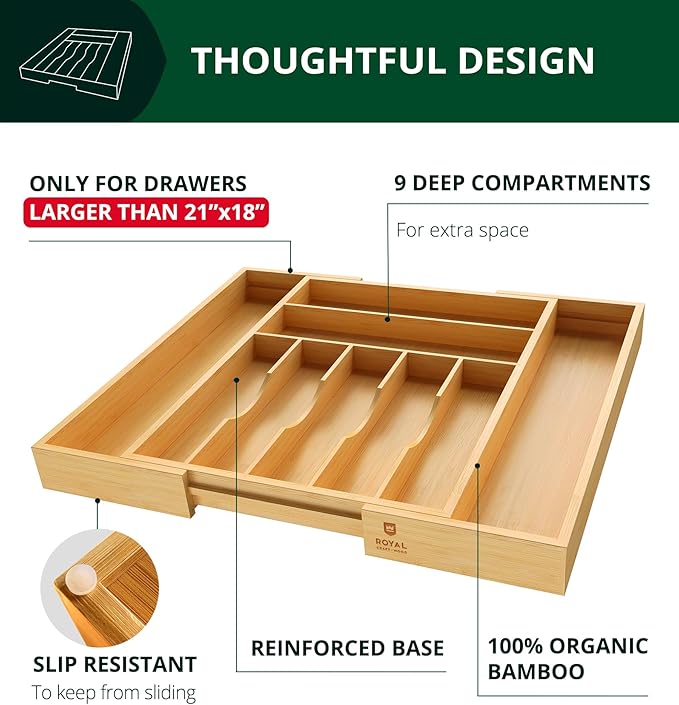 ROYAL CRAFT WOOD Luxury Bamboo Kitchen Drawer Organizer - Image 4